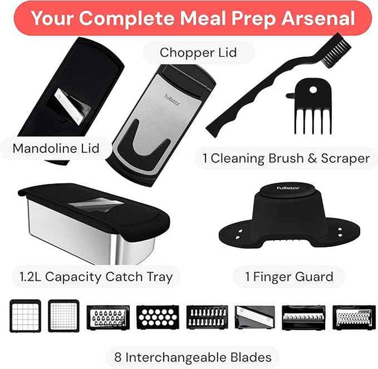 Fullstar Premium Vegetable Chopper and Mandoline Slicer - Food Chopper and Spiralizer with Container, Julienne Slicer, Fruit Slicer, Veggie Cutter, Kitchen Gadgets & Gift for Mom (14 in 1, Silver)