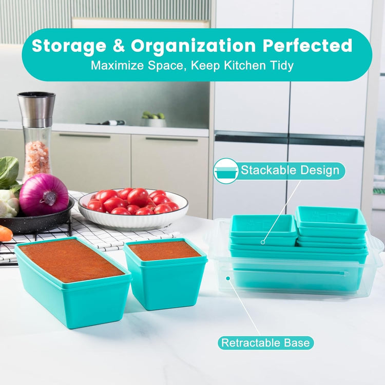 Gemice BPA-Free Silicone Freezer Molds with Base, Individual 6-Pack 1-Cup & 2-Cup Portion Soup Cubes Freezer Tray with Lids for Food Storage, Dishwasher Safe, Silicone Freezer Containers for Meal Prep