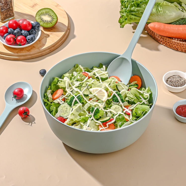 Bamboo Fiber Salad Bowl with Servers Set Large 9.8inches Nature Bamboo Mixing Bowl with Servers with Lid Spoon and Fork for Fruits