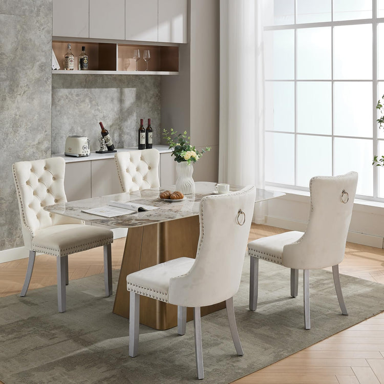 Cream Velvet Dining Chairs Set of 6 (6 Count)