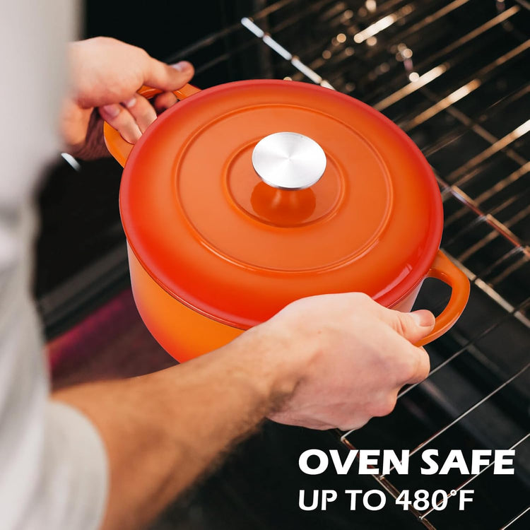 3QT Dutch Oven Pot with Lid, Leonyo 3 Quart Enameled Cast Iron Dutch Oven for Sourdough Bread Baking, Heavy Duty Cookware for Braising, Stews, Roasting, Orange - Nestoria