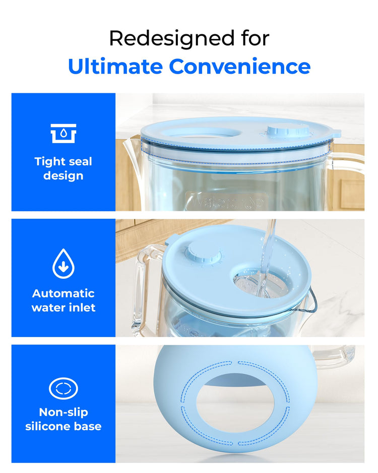 PT-72B-A Glass Alkaline Water Filter Pitcher, 7-Cup, Blue