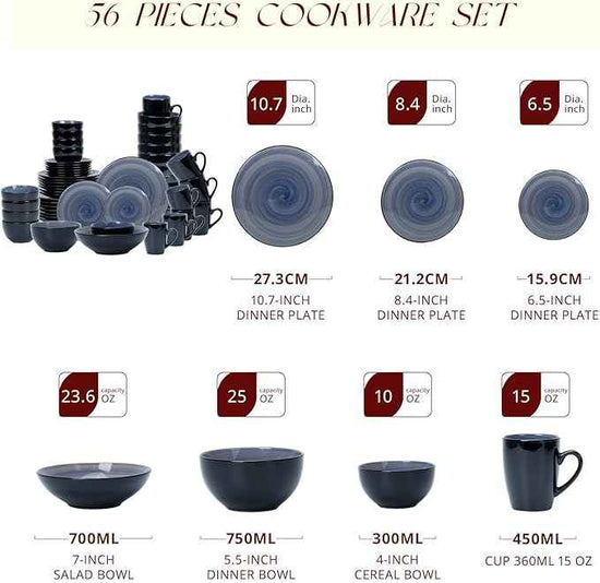 Stoneware Sonoma 56pc Dinnerware Set, Black + Speckled Spin Wash Cobalt