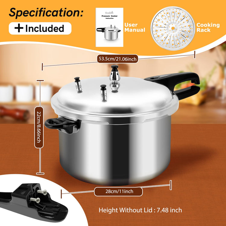 12 Quart Aluminum Pressure Cooker with Steaming Rack