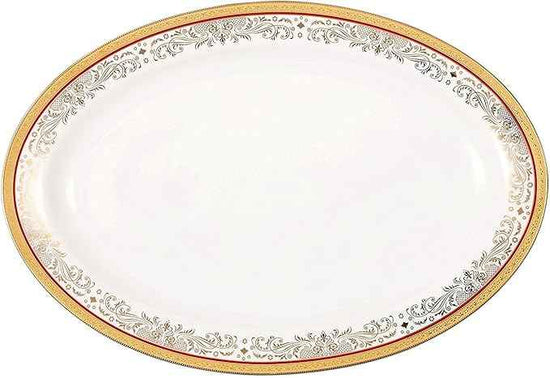 Lorren Home Trends La Luna Collection Bone China 57-Piece Red and 24K Gold Design Dinnerware Set, Service for 8