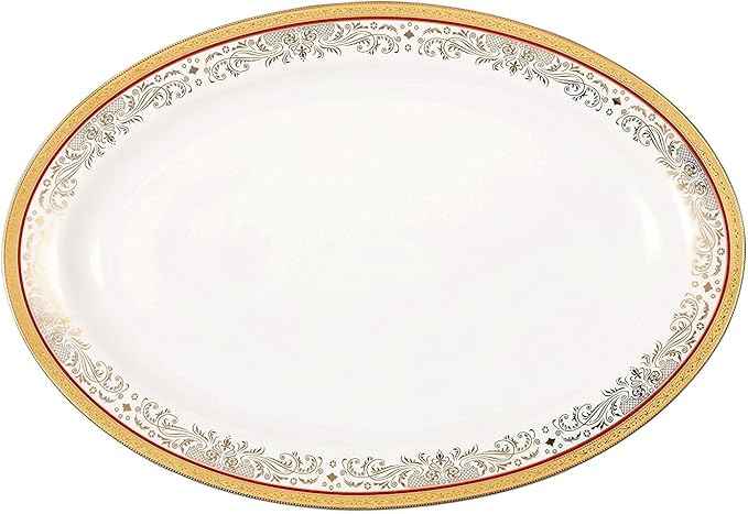 Lorren Home Trends La Luna Collection Bone China 57-Piece Red and 24K Gold Design Dinnerware Set, Service for 8