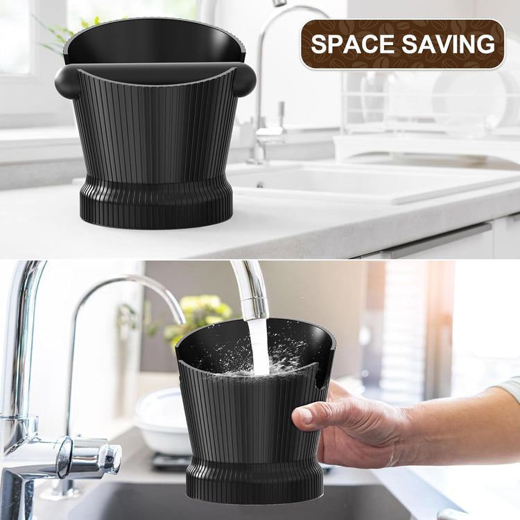 Espresso Knock Box, Coffee Knock Box with Durable Knock Bar and Non-Slip Base, Knock Box for Machine Accessories (Black Stripe)