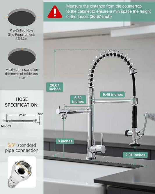 Fapully Chrome Kitchen Faucet with Sprayer,Commercial Single Handle Pull Down Kitchen Sink Faucet