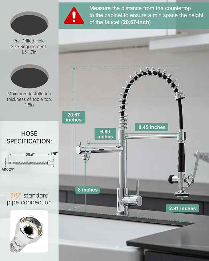 Fapully Chrome Kitchen Faucet with Sprayer,Commercial Single Handle Pull Down Kitchen Sink Faucet
