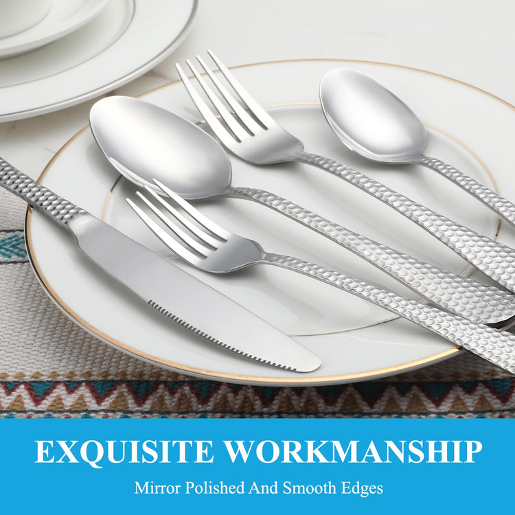 30 Pcs Hammered Silverware Set Service for 6 (30 Count)