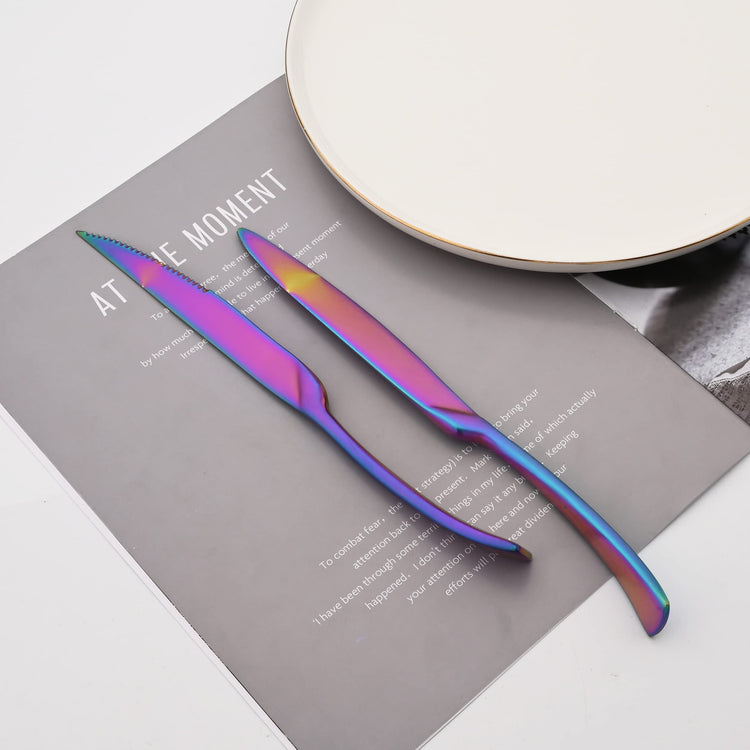 Luxury 18 10 Stainless Steel Matte Rainbow Colorful Flatware Set