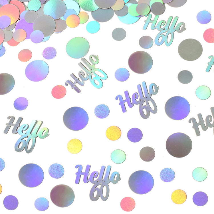 Hello 60 Birthday Confetti for Table Iridescent 60th Birthday Party Decorations for Women Sixty Years Old Happy Birthday Tables Scatter Circle Dots Party Confetti Anniversary Decor 300PC (230 Count)