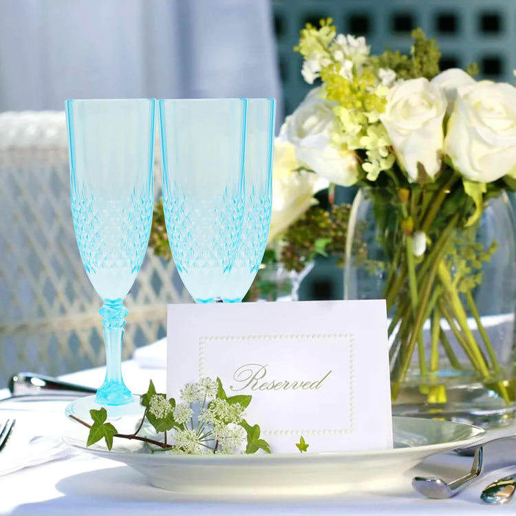 Plastic Champagne Flutes, 12PCS Light Cyan Wine Glasses Goblets Reusable Champagne Flute for Weddings, Bachelor Parties, Toasting, and Events(12,Light Cyan)
