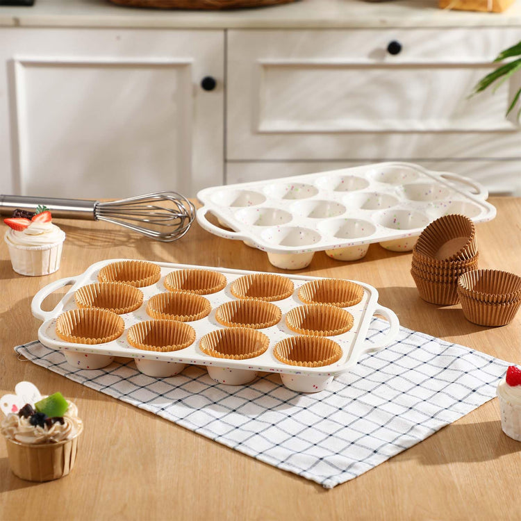 2 Silicone Muffin Pans for Baking with 200 Mini Cupcake Liners (2 Count)