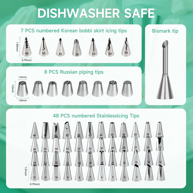 Cake Decorating Kit,137pcs Cake Decorating Supplies with Cake Turntable for Decorating,Pastry Piping Bag,Russian Piping Tips Baking Tools, Cake Baking Supplies for Beginners(Green)