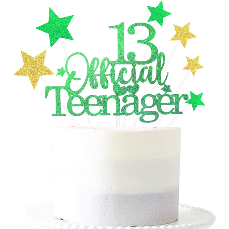Green Gold 13th Birthday Cake Topper with Glittery Stars (7 Count)