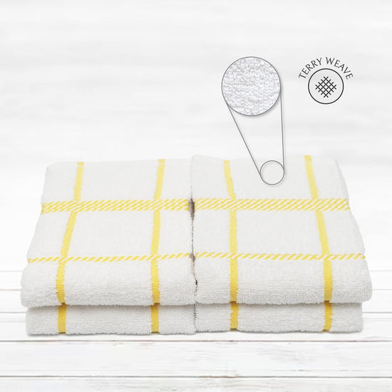 100% Cotton Terry Dish Towels, 4 Pack Checks, 16 x26 Inches, Super Soft and Absorbent Kitchen Towels, Perfect for Kitchen Cleaning and Dish Washing | Yellow - Nestoria