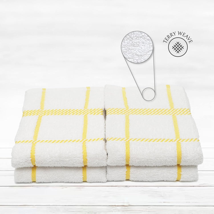100% Cotton Terry Dish Towels, 4 Pack Checks, 16 x26 Inches, Super Soft and Absorbent Kitchen Towels, Perfect for Kitchen Cleaning and Dish Washing | Yellow - Nestoria