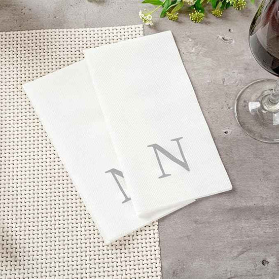 Luxenap 15.8 X 7.9 Inch Linen-Feel Guest Towels, 2000 Lettered Hand Towels - Silver Letter 'N', Sans Serif Font, White Paper Dinner Napkins, airlaid, For Restrooms And Tables - Restaurantware