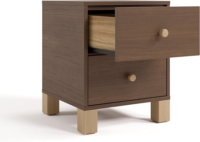Storkcraft California 2 Drawer Nightstand for Kids Bedroom (Hazelnut with Driftwood) - GREENGUARD Gold Certified, Premium Wood Storage Nightstand with Elegant, Iconic Block Feet
