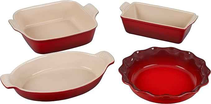 Le Creuset Stoneware 4 PC Heritage Bakeware Set, Cerise