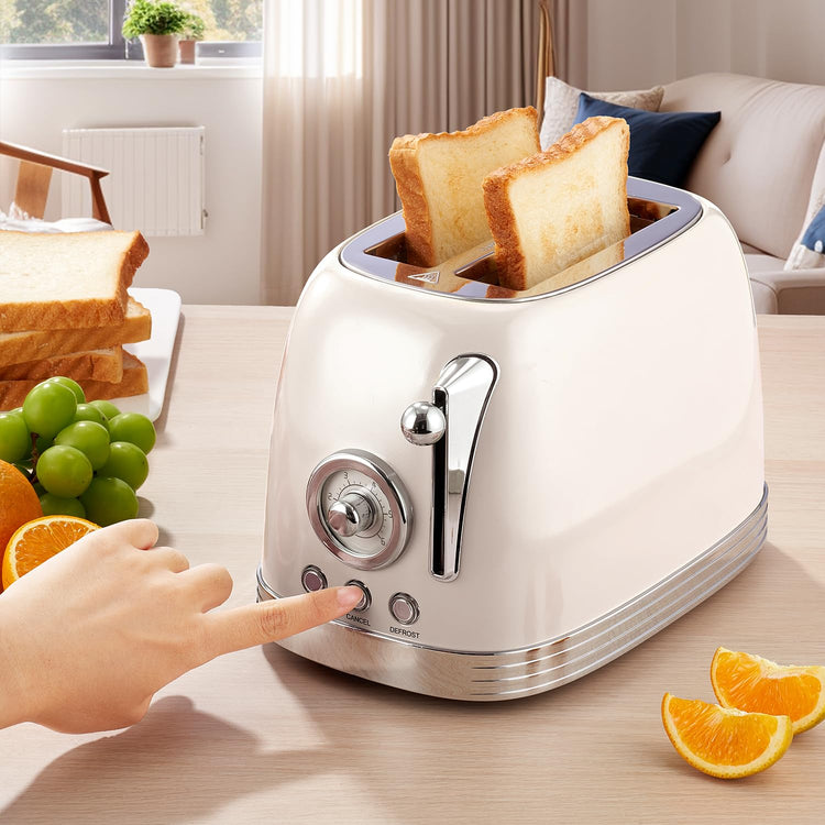 Beige Cute Retro Toaster 2 Slice with 1.58" Wide Slots