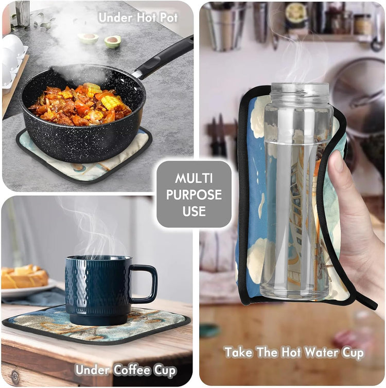 Airplanes Oven Mitts and Pot Holders Sets, 2 Pcs Decorative Kitchen Oven Glove for Cooking