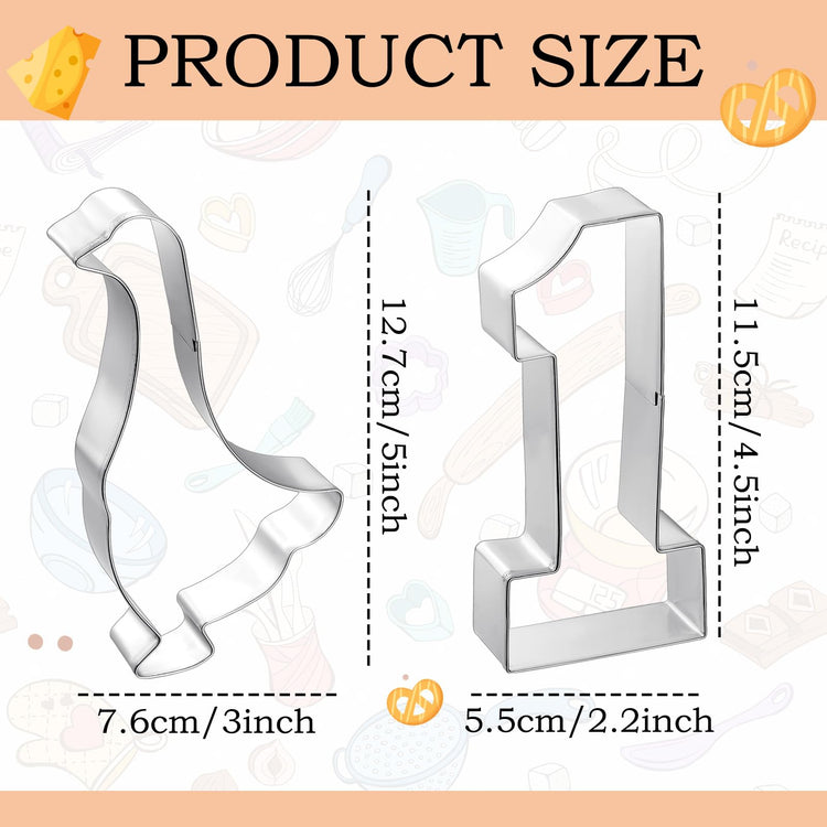 2 Pcs 5 Inch One Silly Goose Party Supplies Goose Cookie Cutter Metal Number 1 Cookie Cutter for 1st Birthday Party Cake Sadwich Baking Supplies (2 Count)