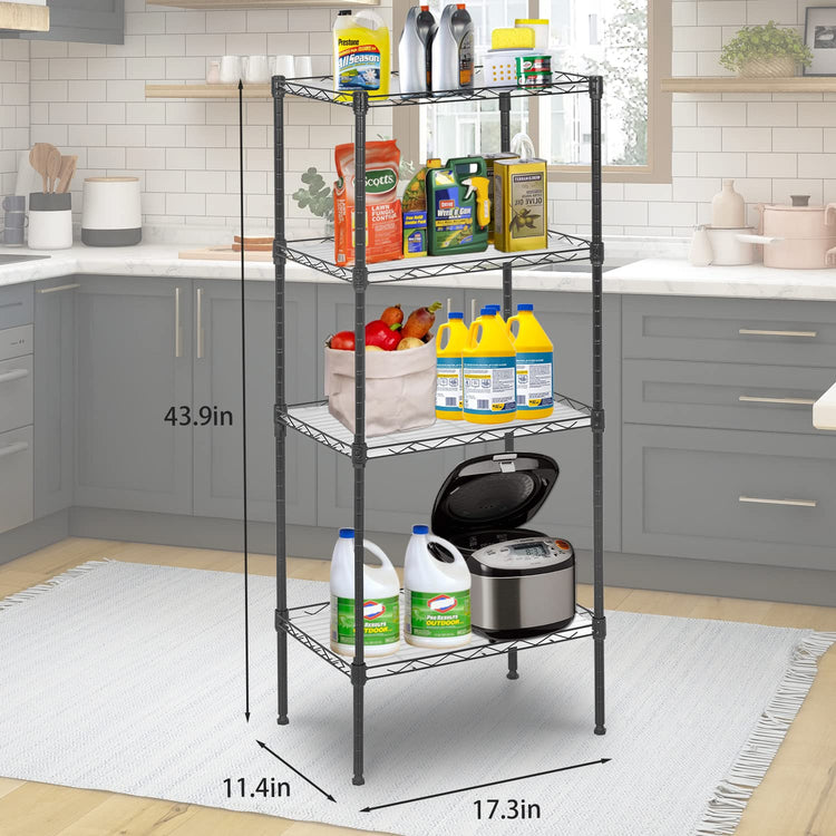 18L x 12W x 44H Wire Shelves Metal Shelf with 4 PP Sheets Storage Shelves 4 Tier Layer Storage Shelves for Laundry Bathroom Kitchen Garage (4 Count)
