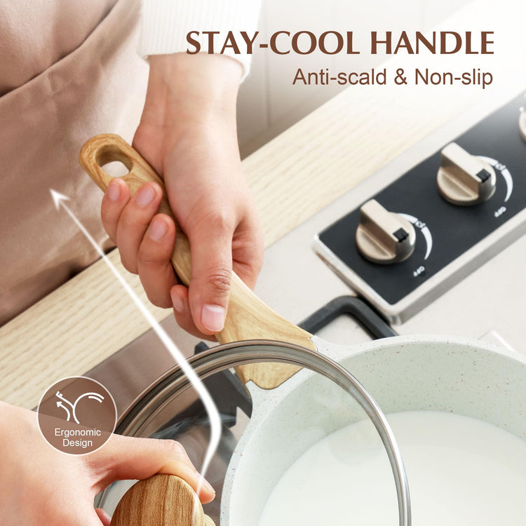 White Ceramic Nonstick Saucepan with Lid Set (2 Count)