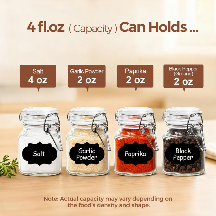 Square Small Glass Spice Jars with Airtight Lids 4 oz 12 Pack Pantry (12 Count)