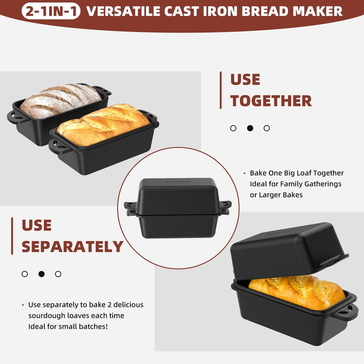 9×5 Inch Cast Iron Loaf Pan with Lid (2 Count)