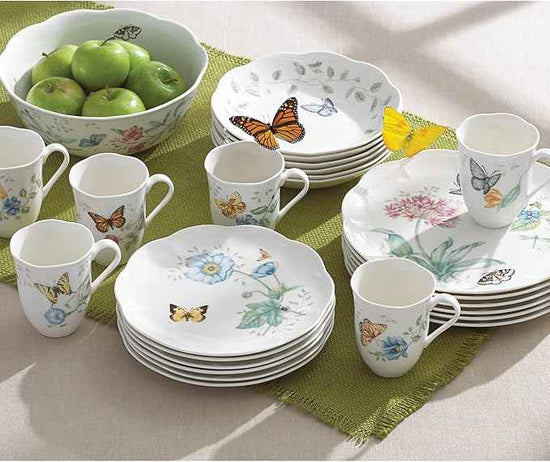 Lenox Dinnerware Set, Butterfly Meadow 18-Piece Set, Service For 6, White Porcelain, Butterfly And Flower Designs, Plates And Bowls Sets, Dishwasher Safe, Home & Kitchen (18 Pieces, Assorted)