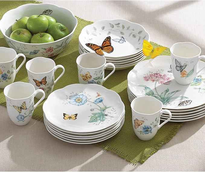 Lenox Dinnerware Set, Butterfly Meadow 18-Piece Set, Service For 6, White Porcelain, Butterfly And Flower Designs, Plates And Bowls Sets, Dishwasher Safe, Home & Kitchen (18 Pieces, Assorted)