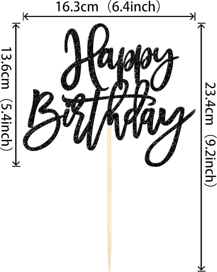 ZHUOWEISM 1 PCS Happy Birthday Cake Topper Glitter Happy Birthday Cake Pick for Celebrating Happy Birthday Anniversary Theme Party Cake Decorations Supplies Black