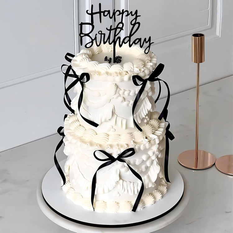 Black Bow Cake Topper Bowknot Ribbons Cupcake Toppers Bow Tie Cake Decorations Black Coquette Bows Cupcake Dessert Picks Happy Birthday Pick for Girl Birthday Princess Wedding Party Supplies 7Pcs