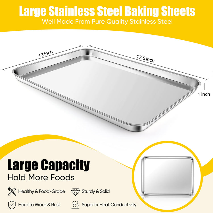 2 Pack 18x13 Inch Stainless Steel Baking Half Sheet Set (3 Count)