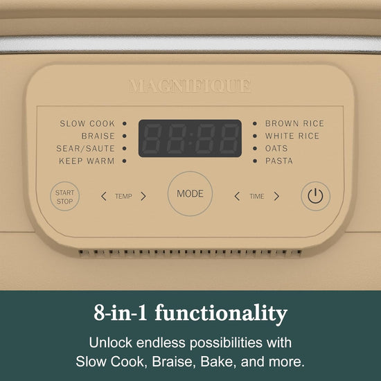 4 Quart Programmable Slow Cooker with Flexible Easy Programming, 8-in-1 Multi-Cooker with Dishwasher Safe Lid & Removable Crock Pot & Wooden Spoon, Nonstick, Oven Safe Pot to 500°F, Brown - Nestoria