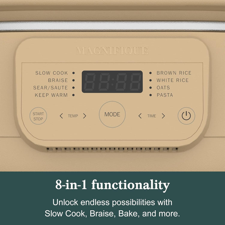 4 Quart Programmable Slow Cooker with Flexible Easy Programming, 8-in-1 Multi-Cooker with Dishwasher Safe Lid & Removable Crock Pot & Wooden Spoon, Nonstick, Oven Safe Pot to 500°F, Brown - Nestoria