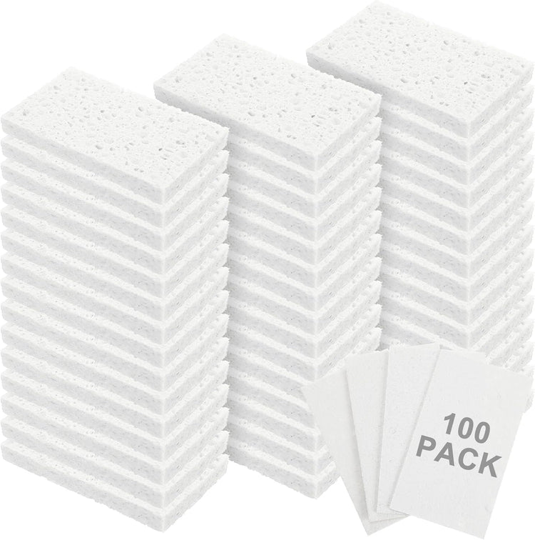 Zhengmy 100 Pieces Kitchen Sponge Bulk Natural Sponges for Dishes Compressed Wood Pulp Sponges Cleaning Sponge Without Scratching for Kitchen Bathroom, 3.9 x 2.4 x 0.12 Inch (White)