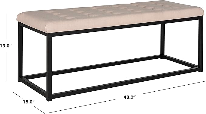 SAFAVIEH Home Collection – Reynolds Beige Tufted Upholstered Accent Bench, Modern Parsons-Style Open Frame Bench for Bedroom, Entryway or Living Room, Black Legs (FOX6225A)