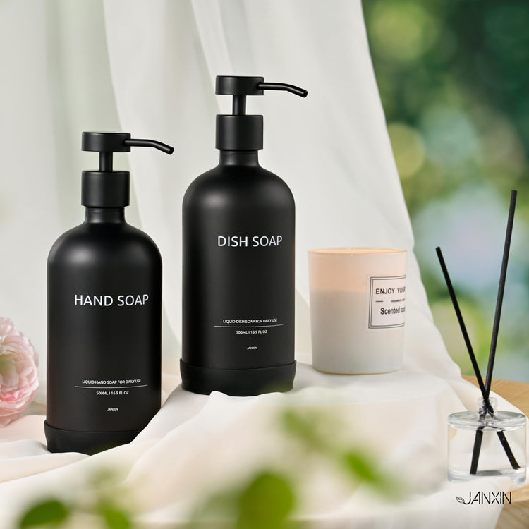 Glass Kitchen Soap Dispenser Set with Ceramic Tray
