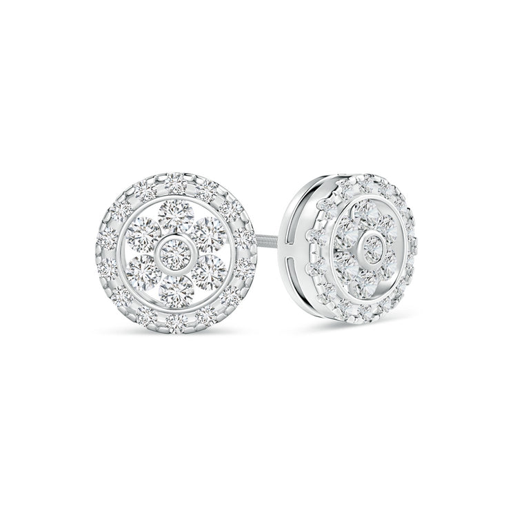 Diamond Flower Cluster Stud Earrings in 14K Solid White Gold for Women