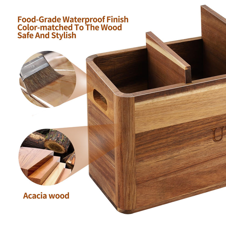 Acacia Wood Utensil Holder for Kitchen Counter
