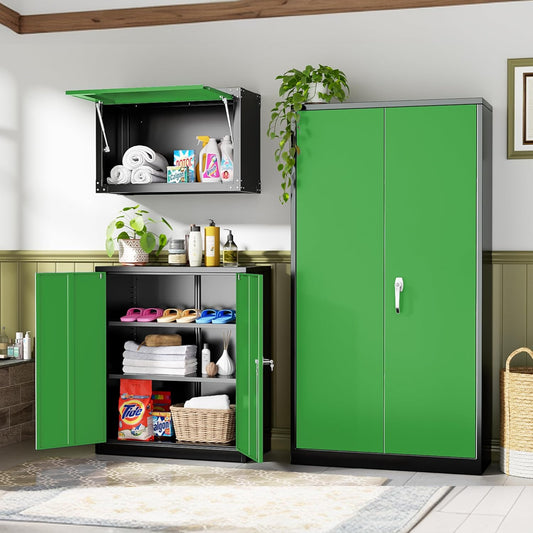 INTERGREAT Storage Cabinet, 72” Steel Locking Closet with Doors and 4 Adjustable Shelves, Tool Unit for Home Office, Garage & Tall Lockable File Cabinet, Black Grey.