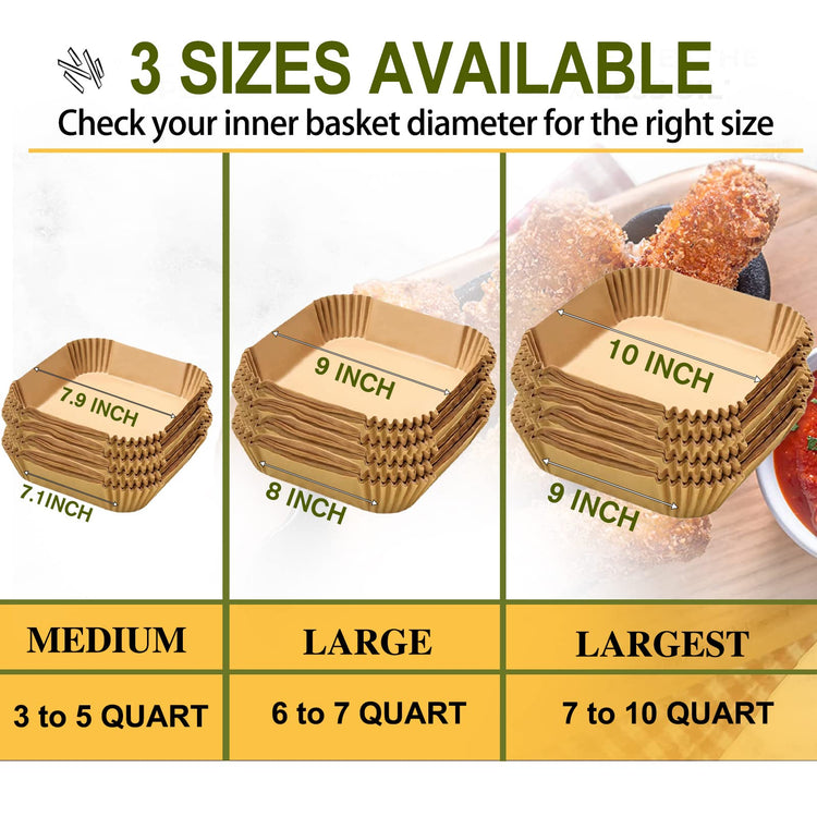 10 Inch Largest Square Air Fryer Liners Disposable for 8 (125 Count)