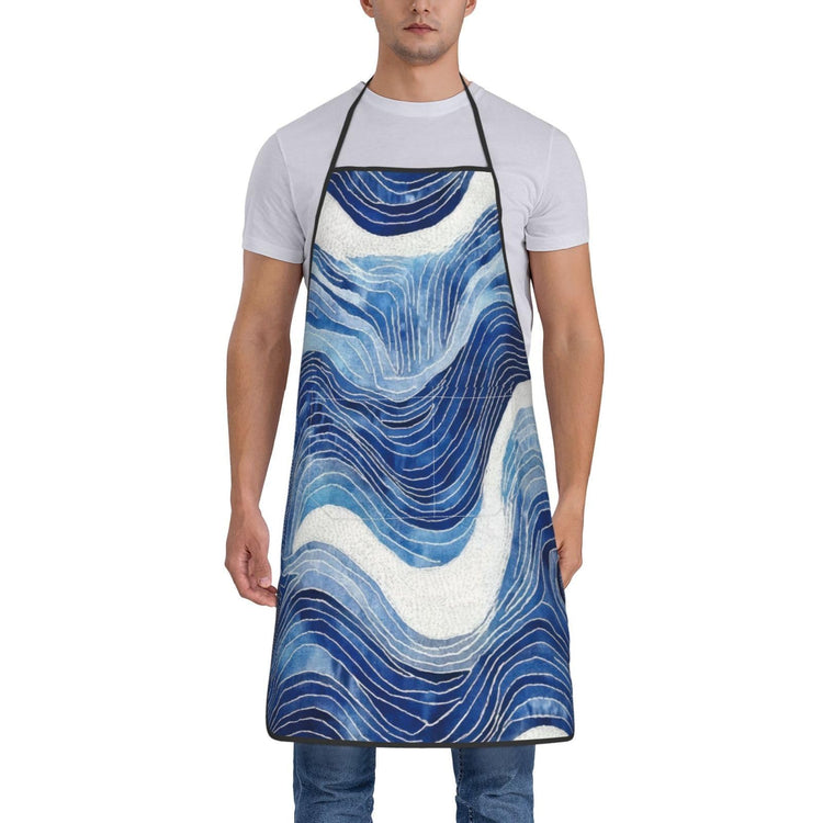 Blue and White Wave Abstract Pattern Apron