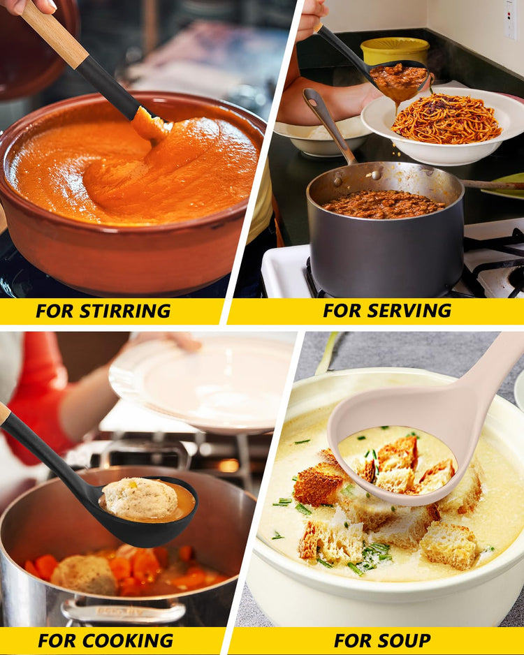 Silicone Soup Ladle with Wooden Handle (2 Count)
