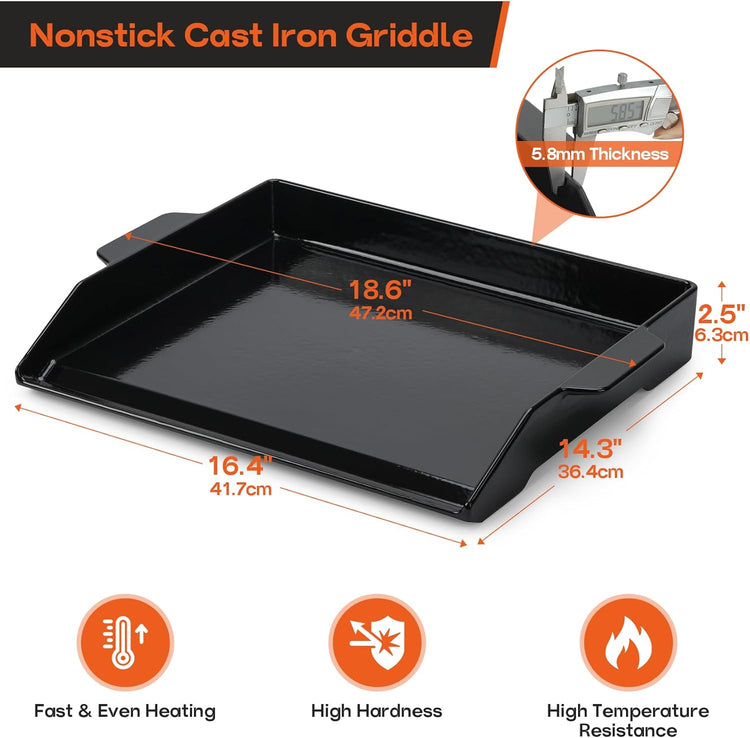 Onlyfire Universal Enamelled Cast Iron Cooking Griddle, Nonstick Coating Griddle Flat Top Grill Plate with Extra High Sidewalls for All Gas Grills and Range Oven, 18.5" x 14" - Nestoria