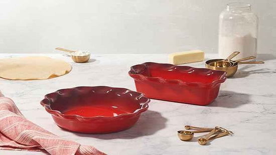 Le Creuset Stoneware Set of 2 9" Heritage Fluted Pie and 9" Fluted Loaf Dish, Oyster